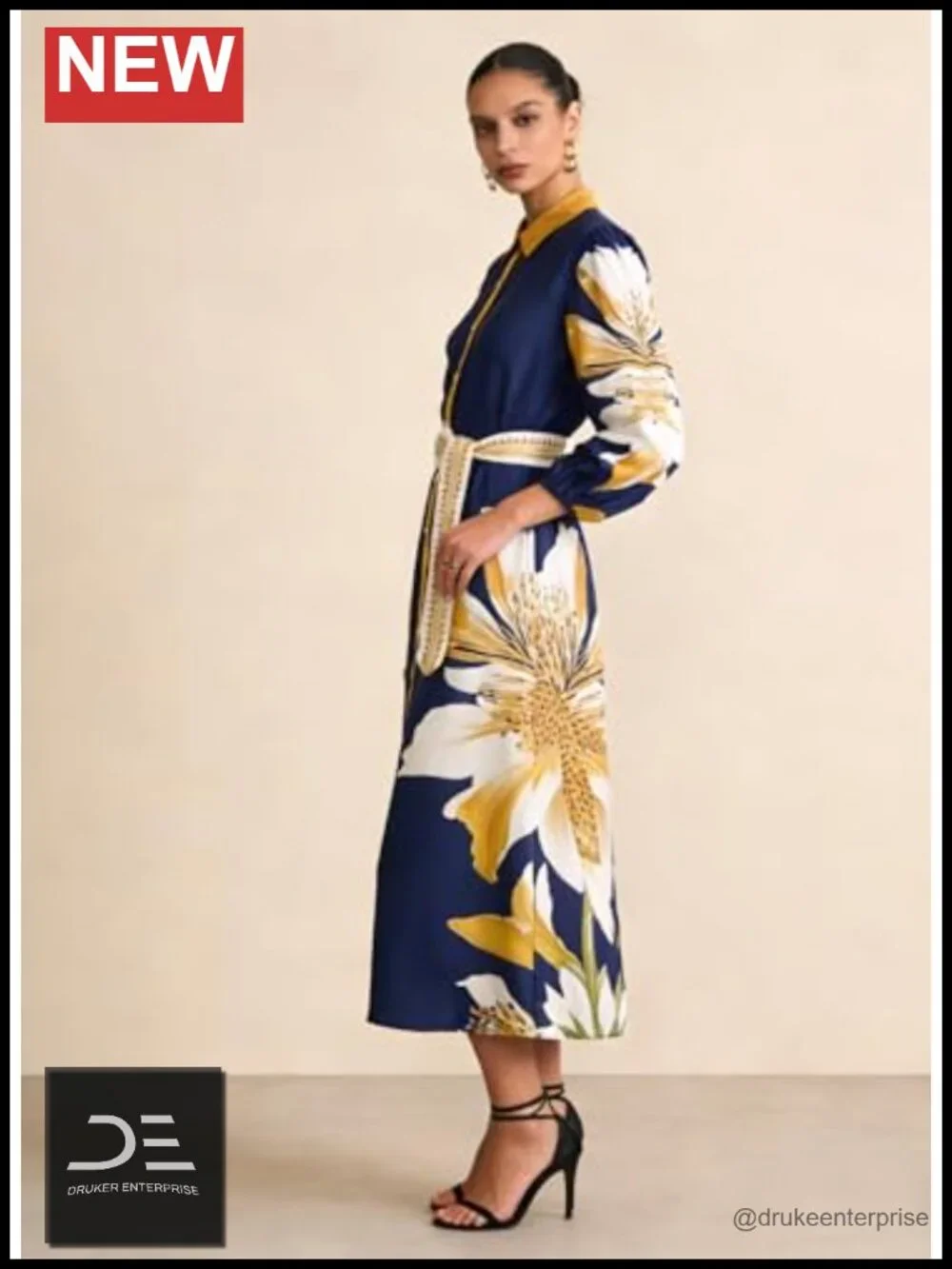 Boho Maxi Dress Long Sleeve Button Down Tie Waist Shirt Dress with Pockets